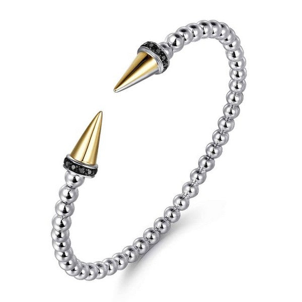 14K Yellow Gold and 925 Sterling Silver Bujukan Black Spinel Punk Bangle Bracelet