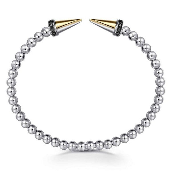 14K Yellow Gold and 925 Sterling Silver Bujukan Black Spinel Punk Bangle Bracelet