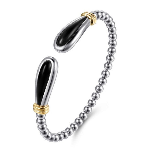 14K Yellow Gold and 925 Sterling Silver Bujukan Bangle Bracelet