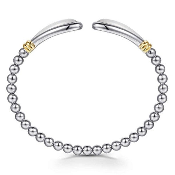 14K Yellow Gold and 925 Sterling Silver Bujukan Bangle with White Mother of Pearl