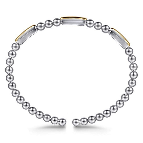 14K Yellow Gold And 925 Sterling Silver Three Station Bar Bujukan Bangle Bracelet