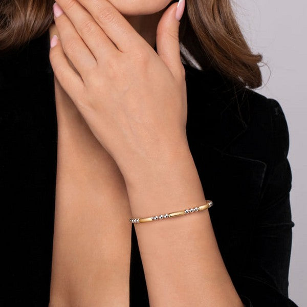 14K Yellow Gold And 925 Sterling Silver Three Station Bar Bujukan Bangle Bracelet