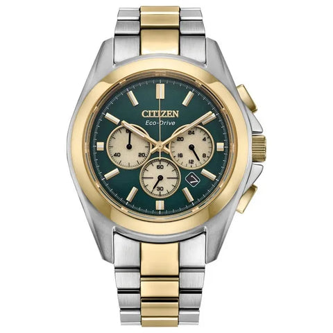 Citizen Sport Luxury Two Tone Watch With Green Dail