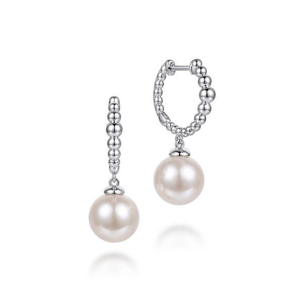 925 Sterling Silver Bujukan Pearls Drop Huggie Earrings