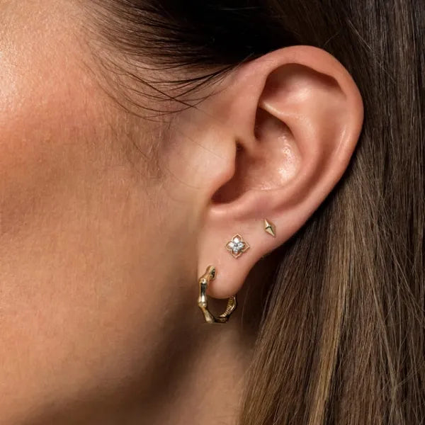 14K Yellow Gold Floral Diamond Stud Earrings