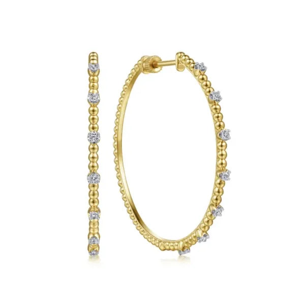 14K Yellow Gold 40mm 0.24ct Diamond Classic Hoop Earrings