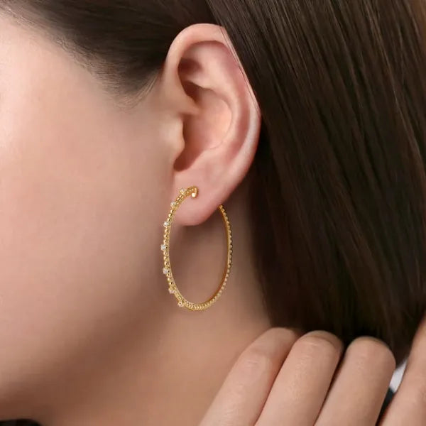 14K Yellow Gold 40mm 0.24ct Diamond Classic Hoop Earrings