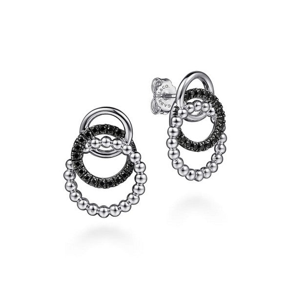 925 Sterling Silver Black Spinel Bujukan Link Stud Earrings