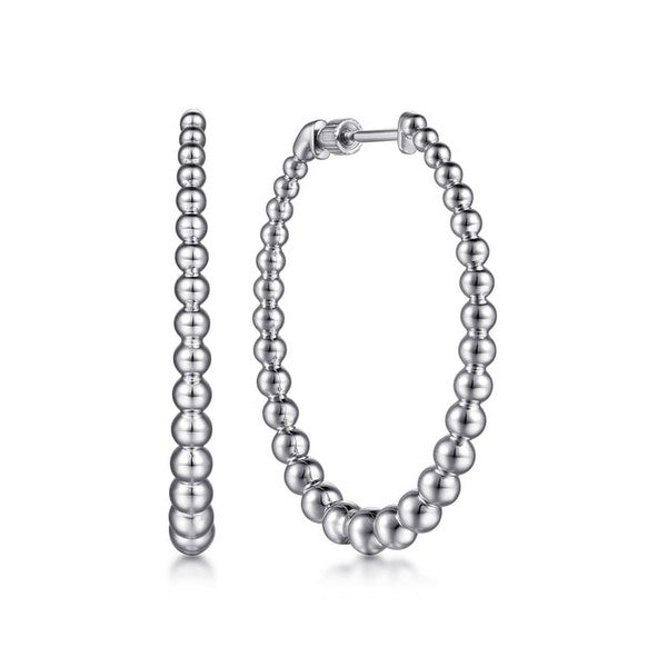Lady's White Silver Bujukan Graduated 40Mm Classic Hoop Earring Earrings