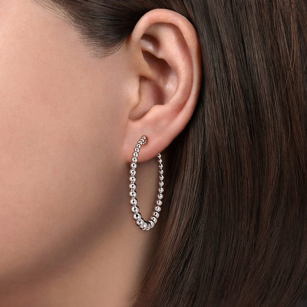 Lady's White Silver Bujukan Graduated 40Mm Classic Hoop Earring Earrings