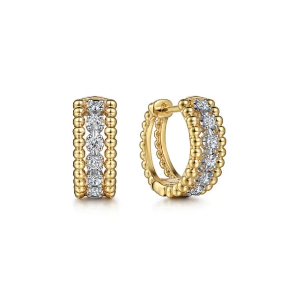 14K White-Yellow Gold Bujukan Huggie Pave 0.26ct Diamond Earrings