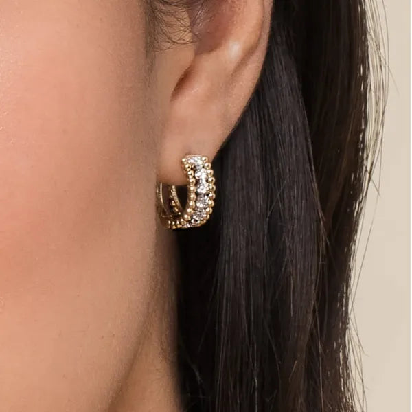 14K White-Yellow Gold Bujukan Huggie Pave 0.26ct Diamond Earrings