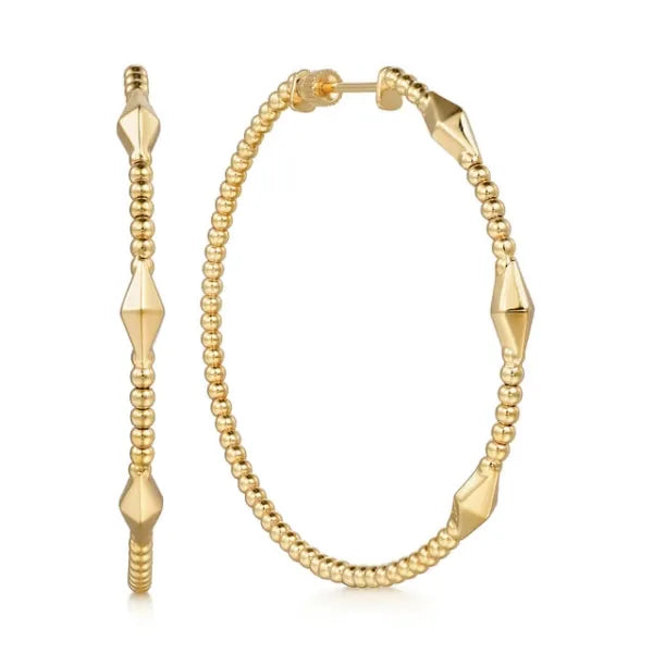 14K Yellow Gold Bujukan Hoop Pyramid Earrings