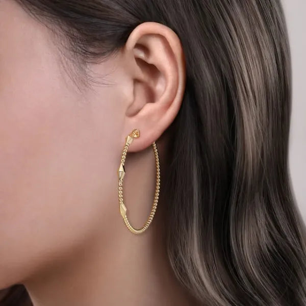 14K Yellow Gold Bujukan Hoop Pyramid Earrings