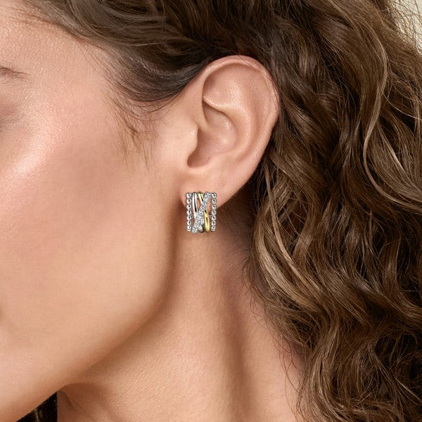 925 Sterling Silver and 14K Yellow Gold Bujukan 0.51CTW White Sapphire Criss Cross J Hoop Earrings