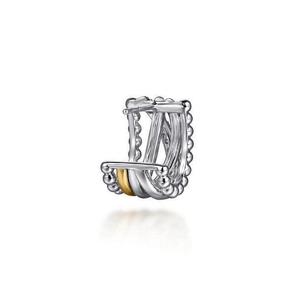 925 Sterling Silver and 14K Yellow Gold Bujukan 0.51CTW White Sapphire Criss Cross J Hoop Earrings