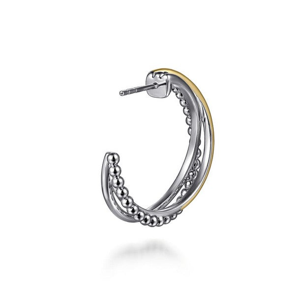 Lady's Two Tone Silver And 14K Gold Bujukan Multiple Row J Hoop Earrings
