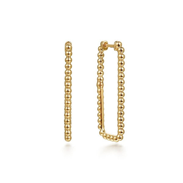 14K Yellow Plain Gold Bujukan Beads 30mm Rectangle Hoop Earrings