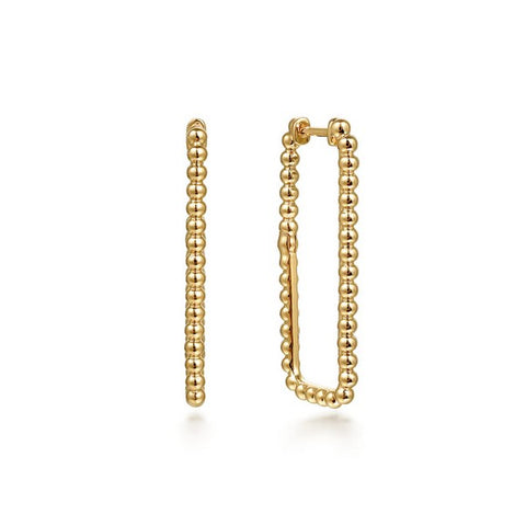14K Yellow Plain Gold Bujukan Beads 30mm Rectangle Hoop Earrings