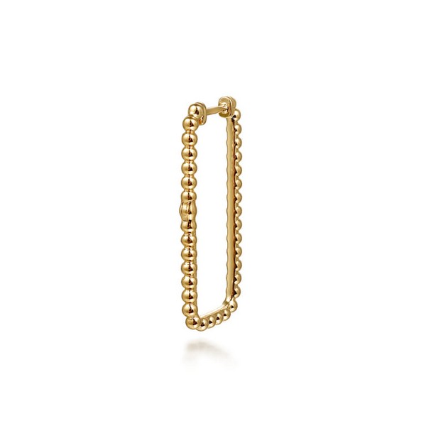 14K Yellow Plain Gold Bujukan Beads 30mm Rectangle Hoop Earrings