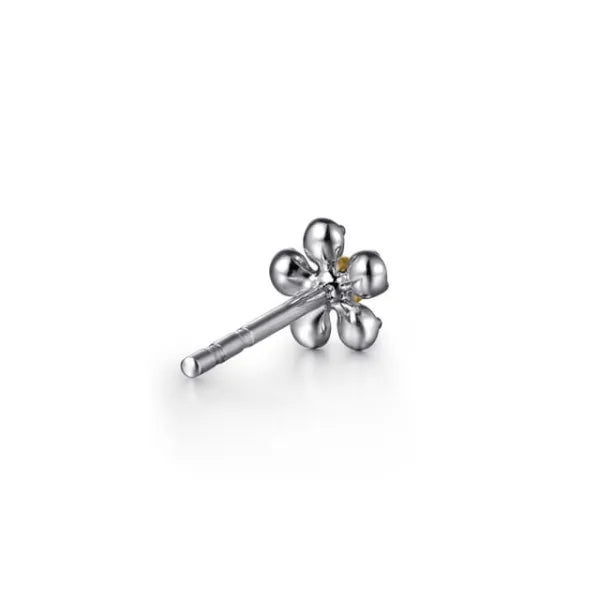 14K Yellow Gold & 925 Sterling Silver Diamond Flower Stud Earrings