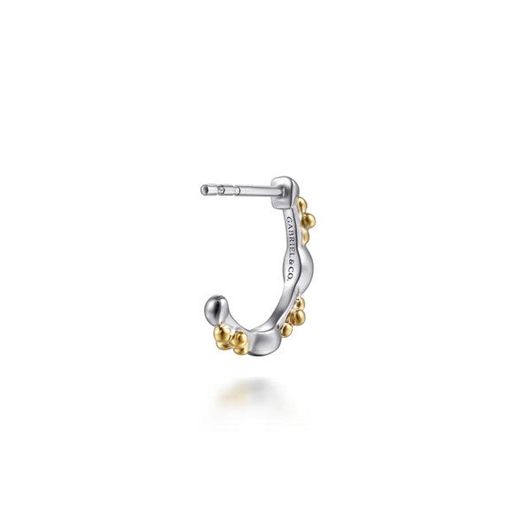 14K Yellow Gold & 925 Sterling Silver Bujukan Two Tone J Hoop Earrings