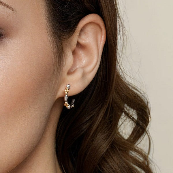 14K Yellow Gold & 925 Sterling Silver Bujukan Two Tone J Hoop Earrings