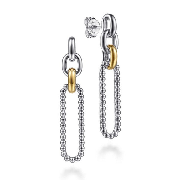 14K Yellow Gold and 925 Sterling Silver Bujukan Link Stud Earrings