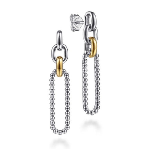 14K Yellow Gold and 925 Sterling Silver Bujukan Link Stud Earrings