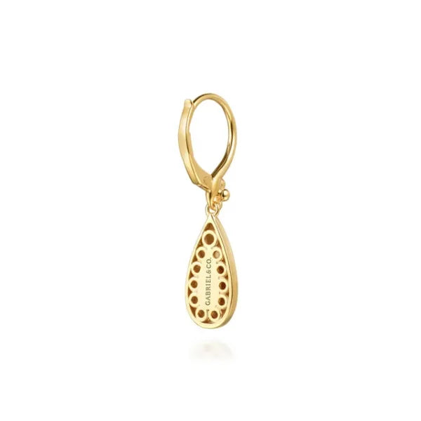 14K Yellow Plain Gold Bujukan and Teardrop Texture Drop Earrings