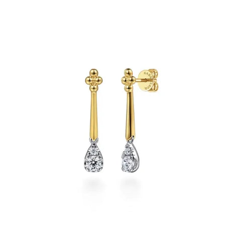 14K White & Yellow Gold Bujukan and 0.30CT Diamond Teardrop Stud Drop Earrings