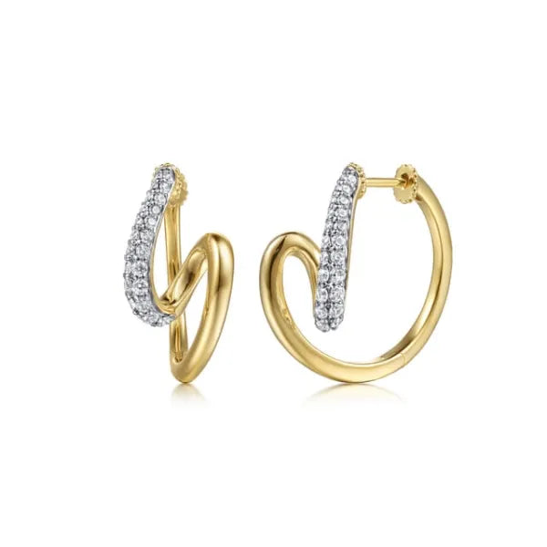 14K White & Yellow Gold 0.48ct Diamond Swirl Intricate Hoop Earrings