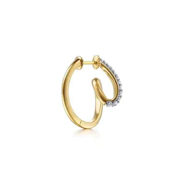 14K White & Yellow Gold 0.48ct Diamond Swirl Intricate Hoop Earrings