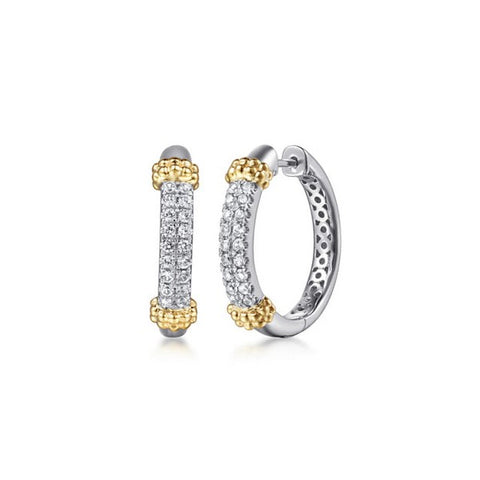 14K Yellow Gold and 925 Sterling Silver Bujukan White Sapphire Hoops