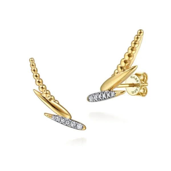 14K Yellow Gold Bujukan and 0.08ct Diamond Ear Climber Earrings