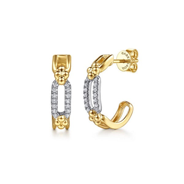 14K White & Yellow Gold Bujukan and Diamond Link Intricate Hoop Earrings
