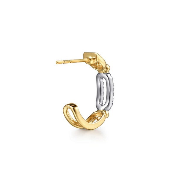 14K White & Yellow Gold Bujukan and Diamond Link Intricate Hoop Earrings