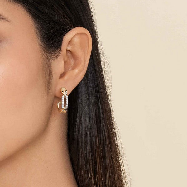 14K White & Yellow Gold Bujukan and Diamond Link Intricate Hoop Earrings