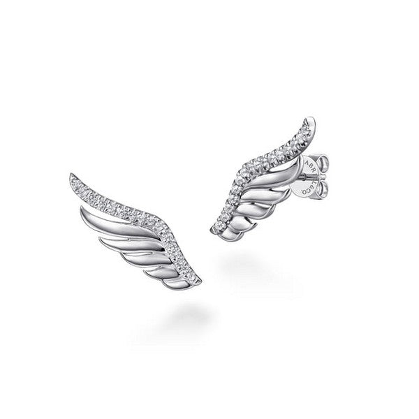925 Sterling Silver White Sapphire Angel Wing Stud Earrings