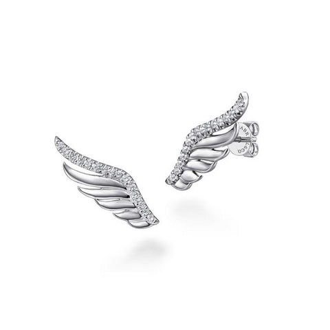 925 Sterling Silver White Sapphire Angel Wing Stud Earrings