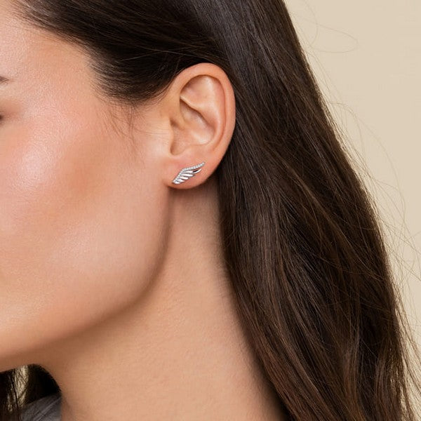 925 Sterling Silver White Sapphire Angel Wing Stud Earrings