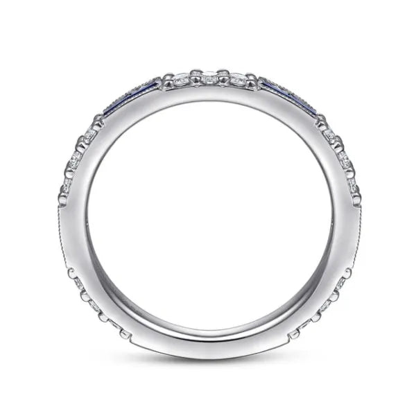 14K White Gold Sapphire Baguette and Diamond Stackable Ring