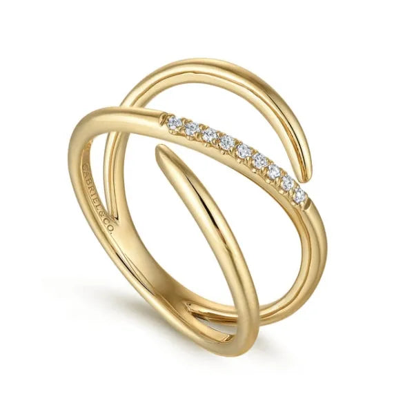 14K Yellow Gold Split Shank Pave Diamond Wrap Ring