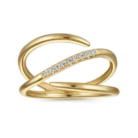 14K Yellow Gold Split Shank Pave Diamond Wrap Ring
