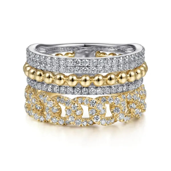 14K White-Yellow Gold Bujukan 1.05ct Diamond Easy Stackable Ring