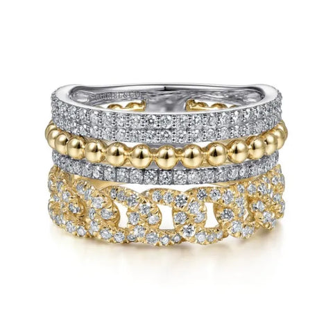 14K White-Yellow Gold Bujukan 1.05ct Diamond Easy Stackable Ring