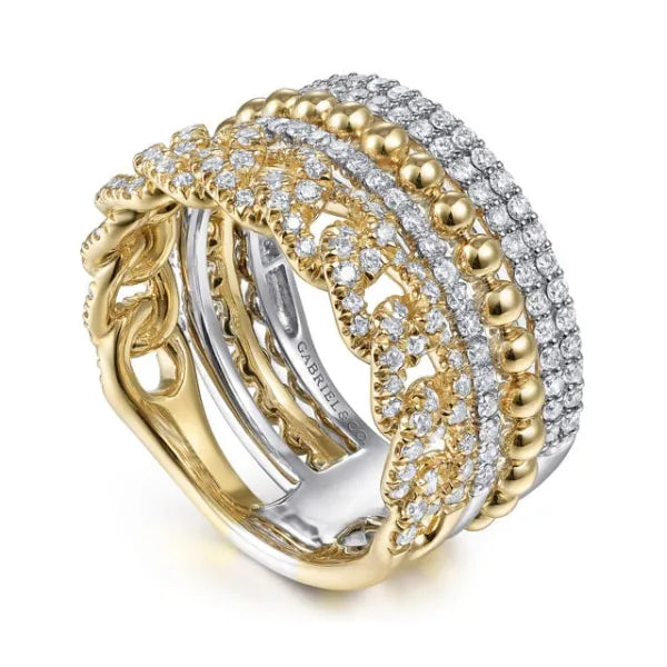 14K White-Yellow Gold Bujukan 1.05ct Diamond Easy Stackable Ring