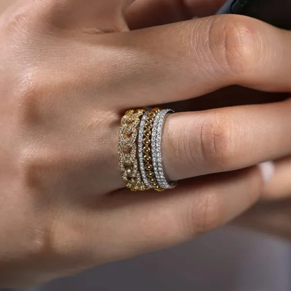 14K White-Yellow Gold Bujukan 1.05ct Diamond Easy Stackable Ring