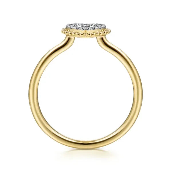 14K Yellow Gold Diamond Pave Open Heart Ring