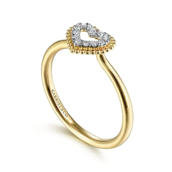 14K Yellow Gold Diamond Pave Open Heart Ring
